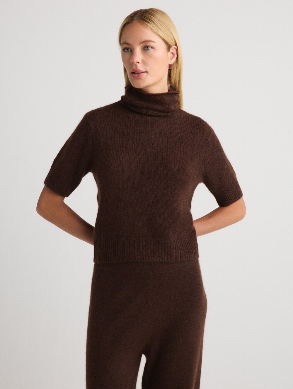 Dulce 100% Cashmere Brown Short Sleeve Sweater XL